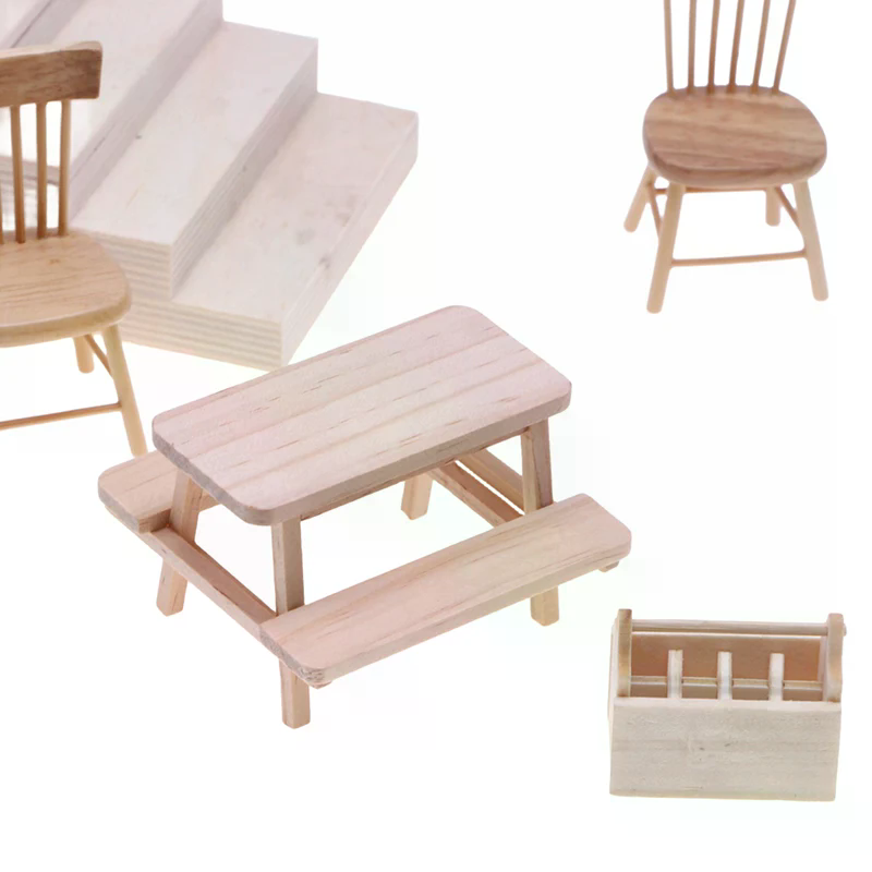 Bistro Table Set - [H]Dollhouse Miniature Simulation Mini Wooden Table
