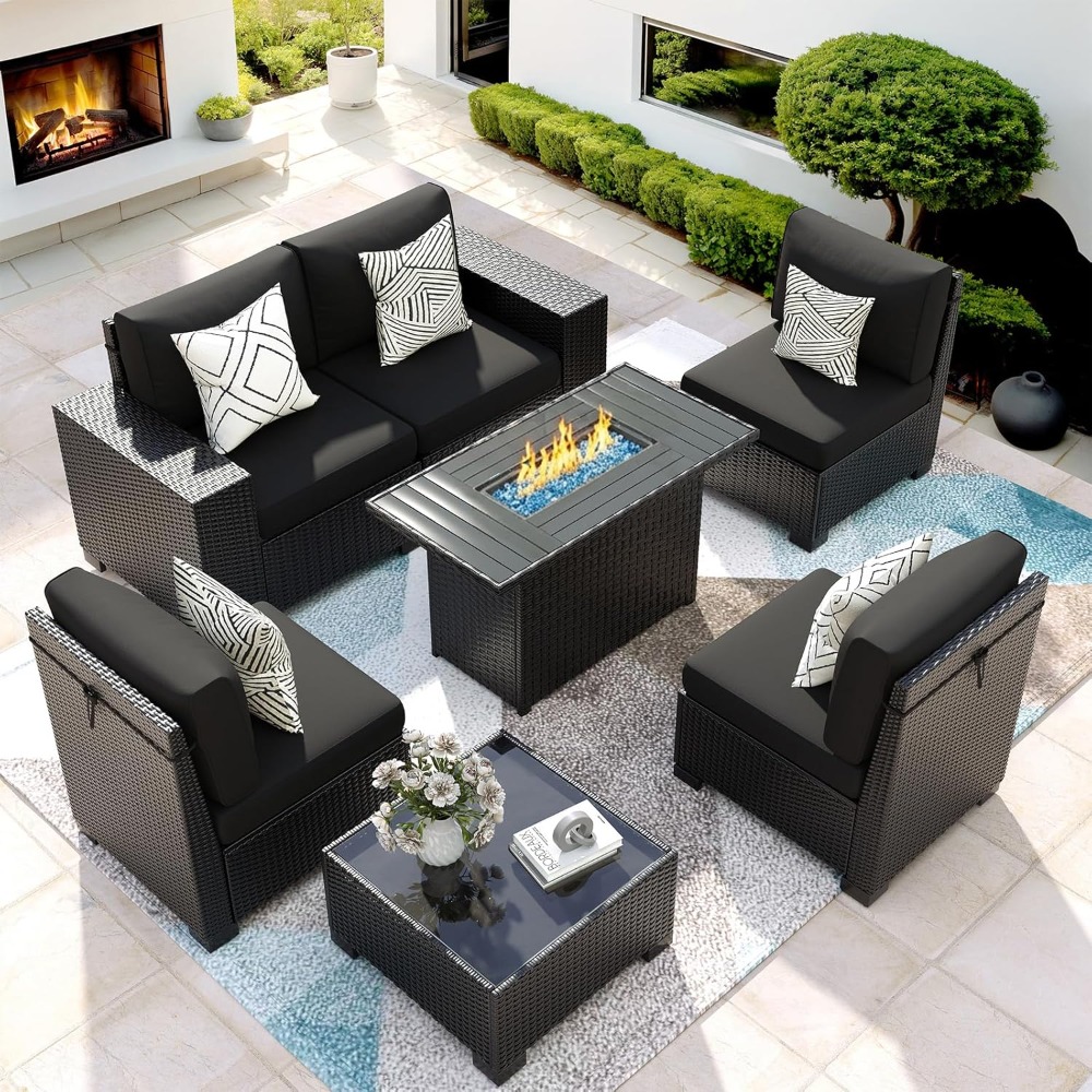 Outdoor Furniture And Fire Pit - 7 Piece Outdoor Sectional Sofa with