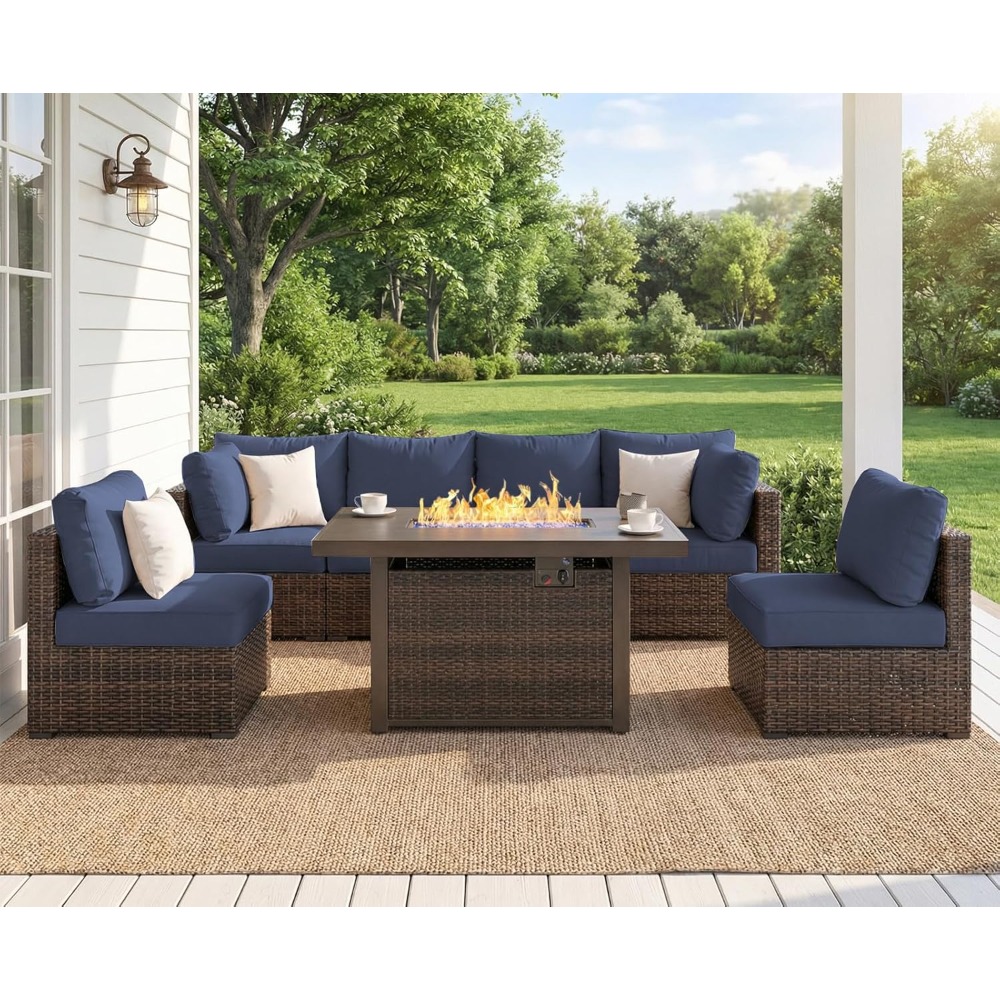 Outdoor Furniture And Fire Pit - 7 Piece Outdoor Patio Furniture Set