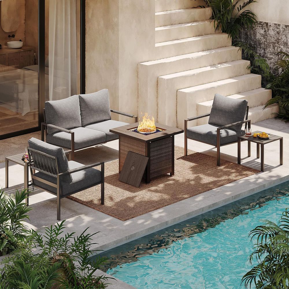Outdoor Furniture And Fire Pit - 6-Piece Outdoor Patio Furniture Set with