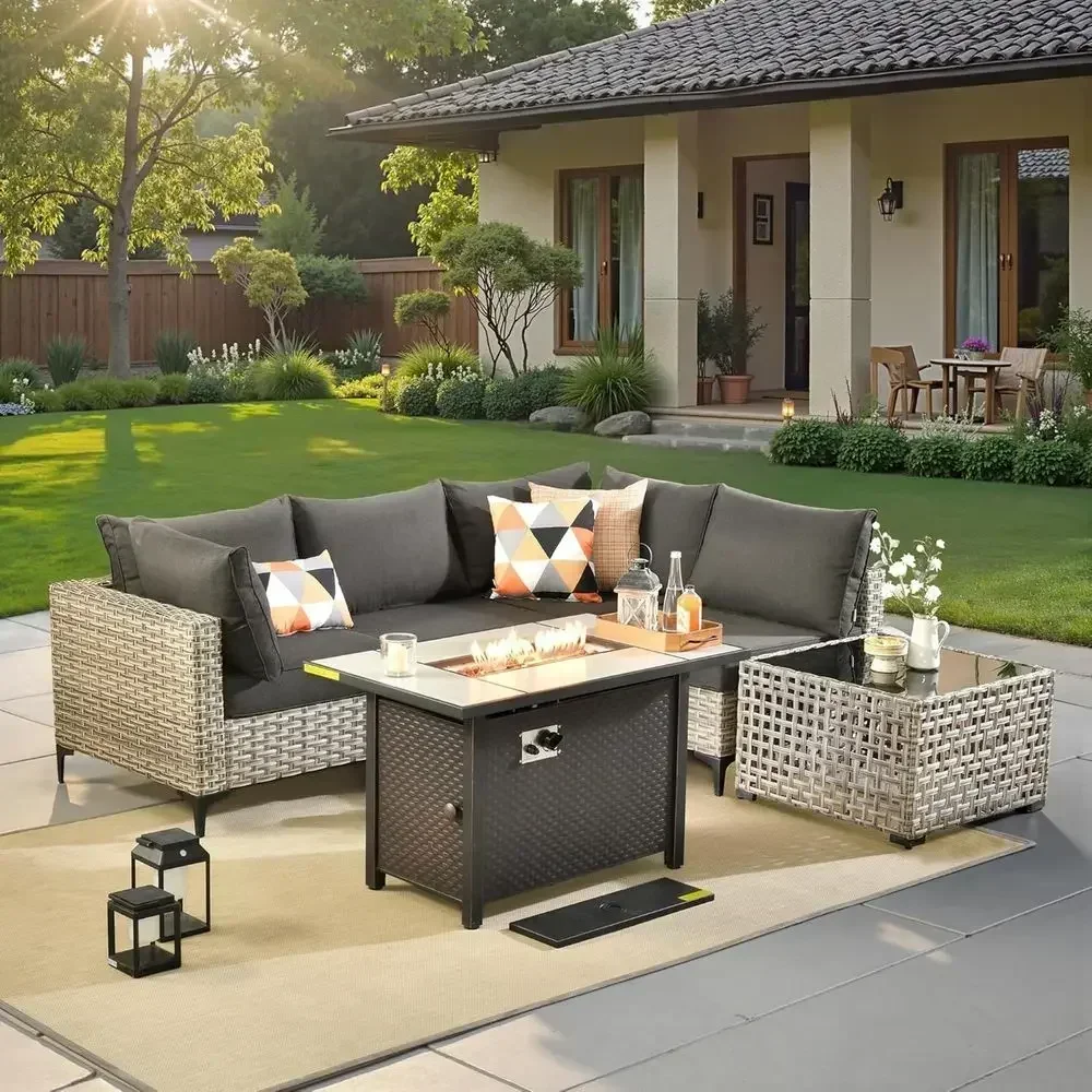Outdoor Furniture And Fire Pit - 6-Piece Outdoor Wicker Patio Furniture Set