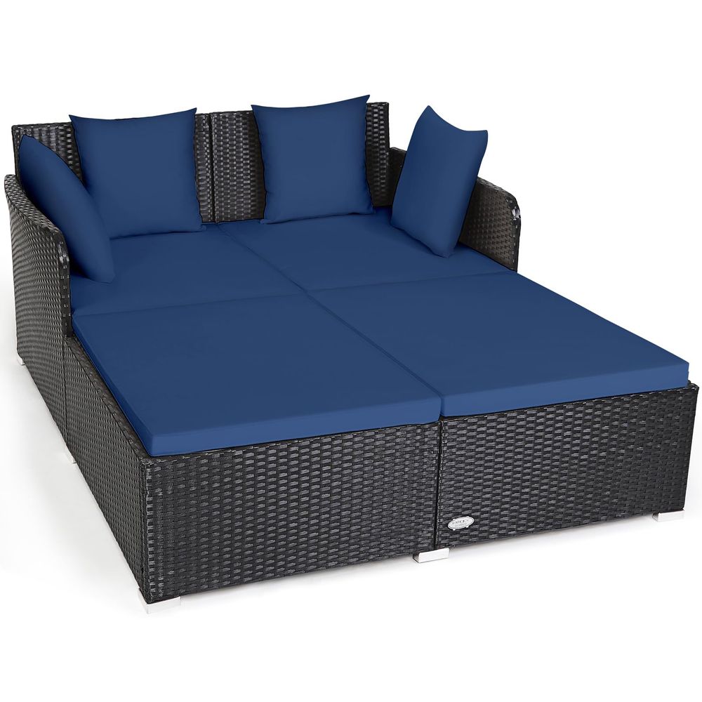 Outdoor Furniture Patio - Outdoor Patio Rattan Daybed, Sponge Cushioned