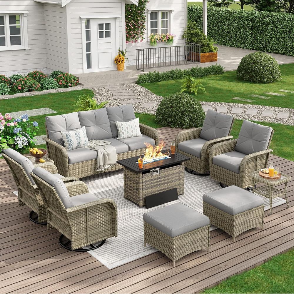 Outdoor Furniture And Fire Pit - 12-Piece Outdoor Patio Furniture Set with
