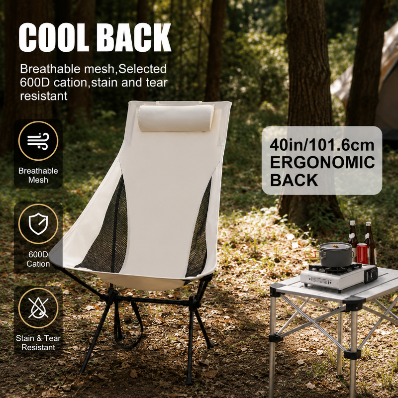 Outdoor Furniture Aluminium - Portable Folding Camping Chair with Headrest,