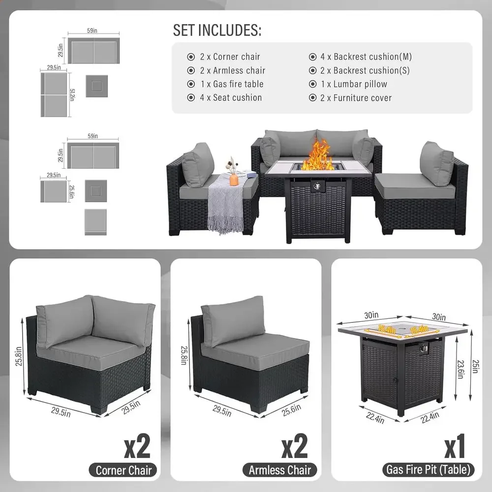 5-Piece Outdoor Patio Furnitur - Outdoor Furniture And Fire Pit 评论和价格