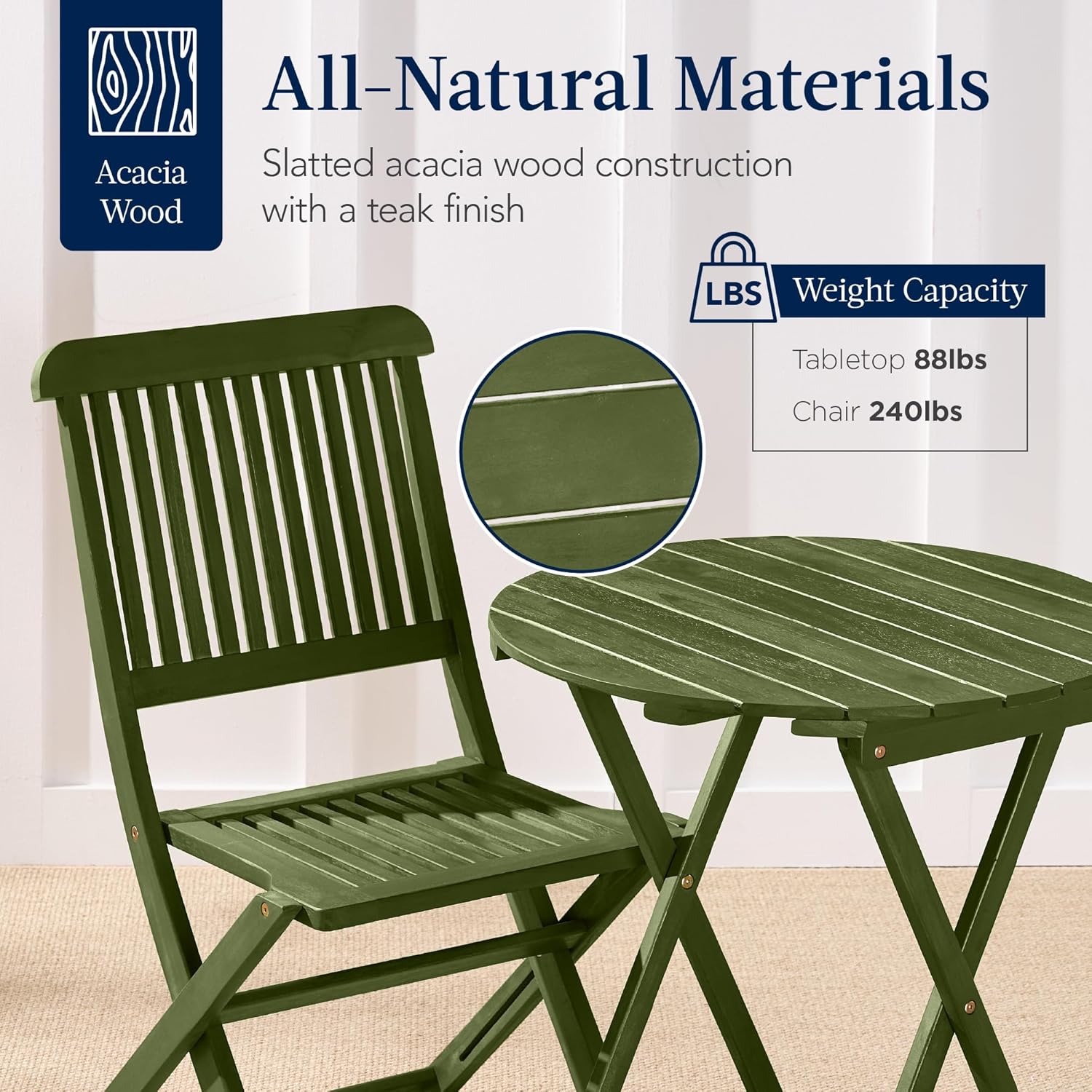 Acacia Wood Folding Bistro Set - Bistro Table Set 评论和价格