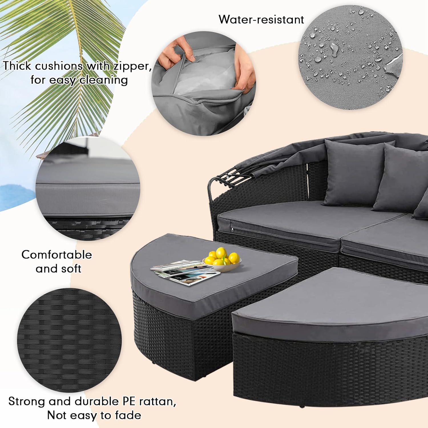 Round Canopy Daybed Sofa Set 4 - Outdoor Furniture For Pool 评论和价格