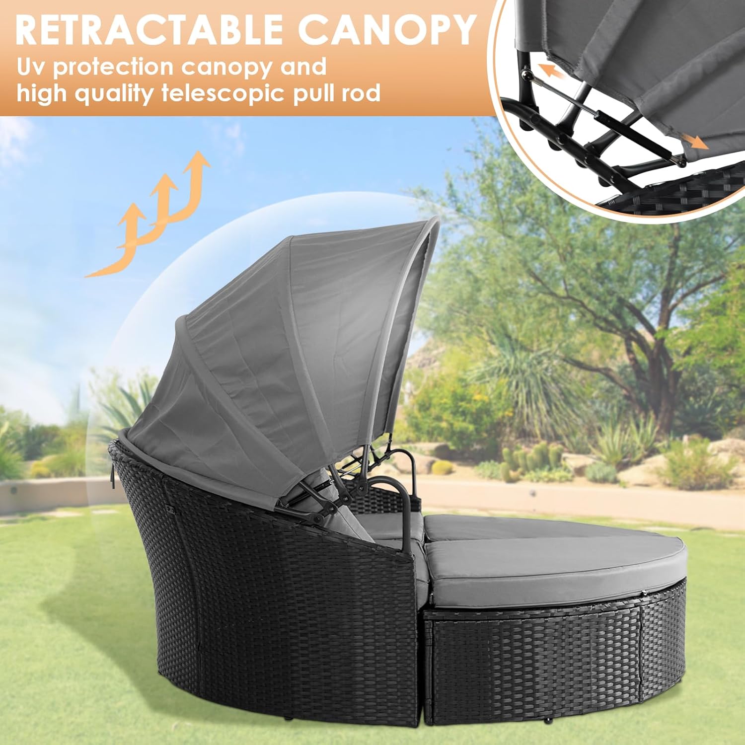 Round Canopy Daybed Sofa Set 4 - Outdoor Furniture For Pool 评论和价格