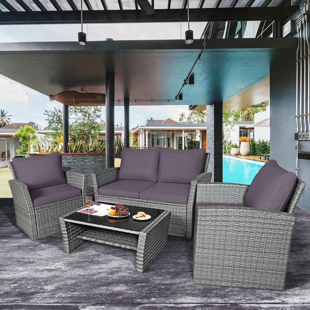 All-Weather Grey Rattan Patio  - Outdoor Furniture For Pool 评论和价格