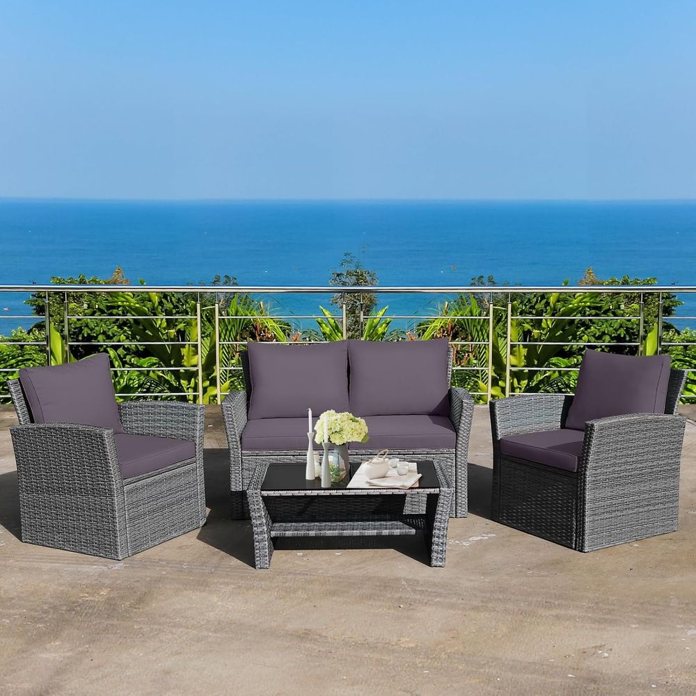 All-Weather Grey Rattan Patio  - Outdoor Furniture For Pool 评论和价格