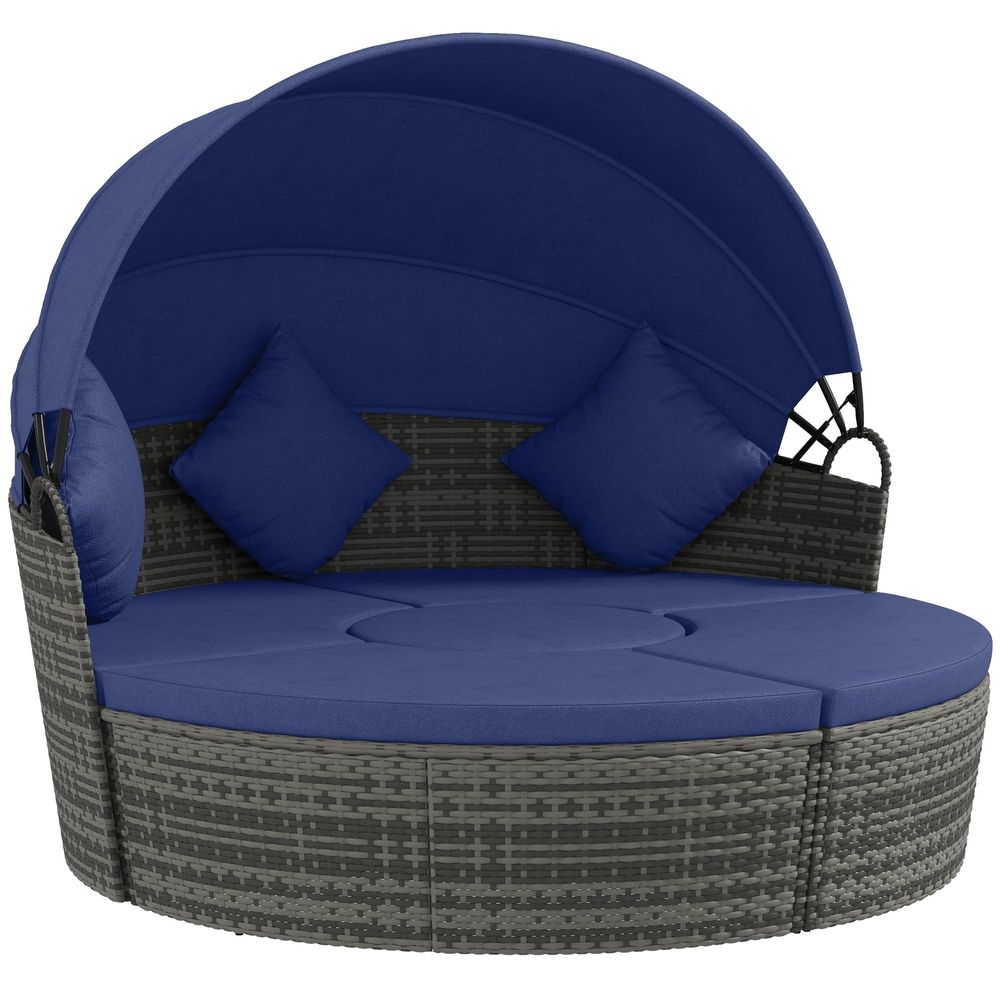 4 Piece Round Rattan Daybed, C - Outdoor Furniture Patio 评论和价格