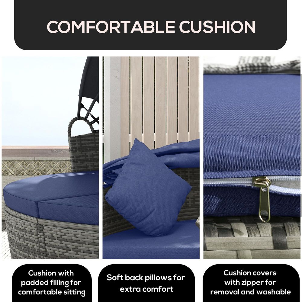 4 Piece Round Rattan Daybed, C - Outdoor Furniture Patio 评论和价格