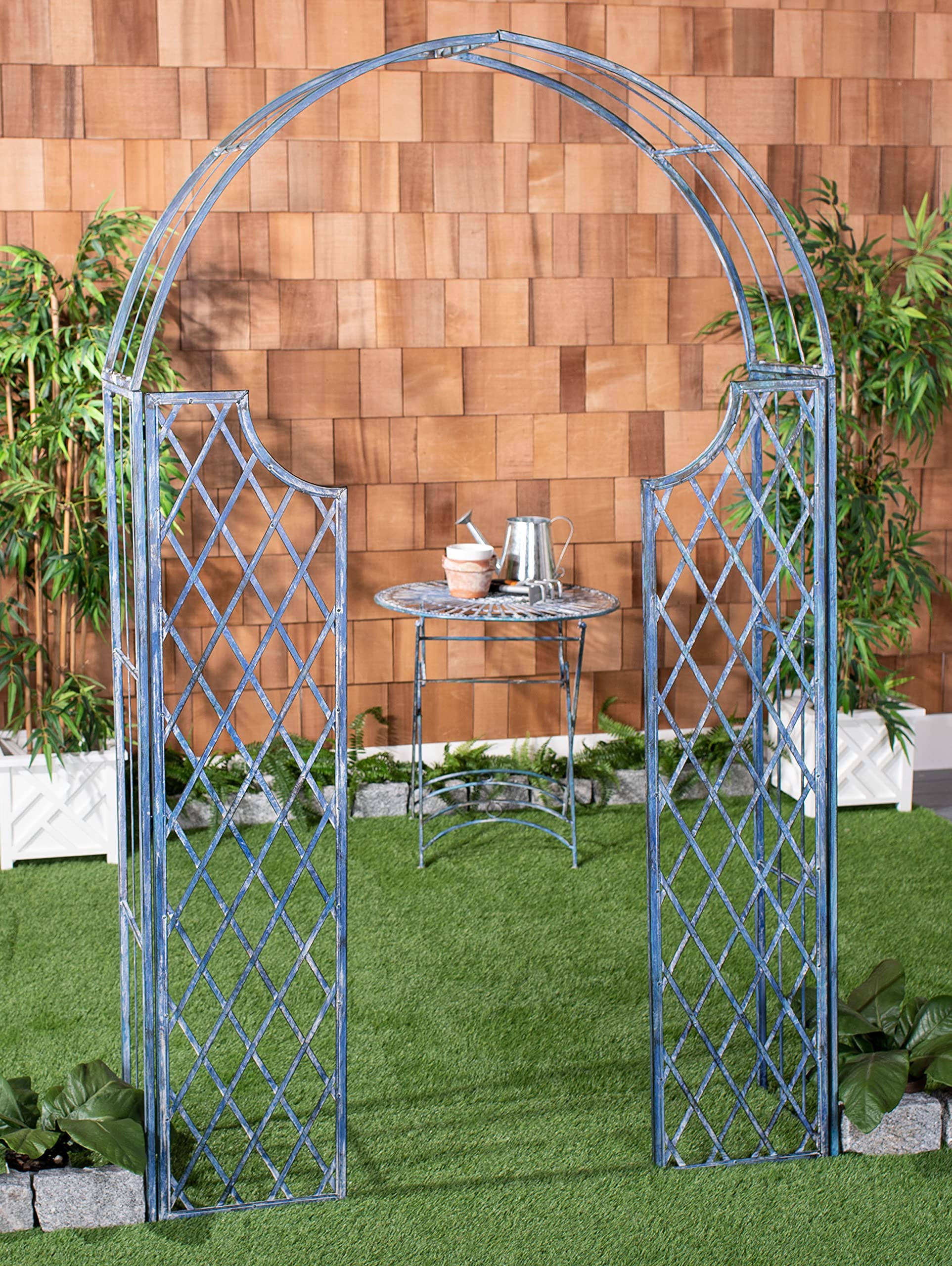 Mossy Blue Iron Garden Arch Wi - Outdoor Furniture Patio 评论和价格