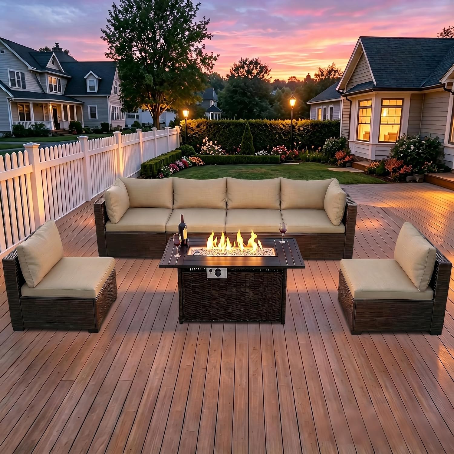 8-Piece Wicker Patio Conversat - Outdoor Furniture And Fire Pit 评论和价格