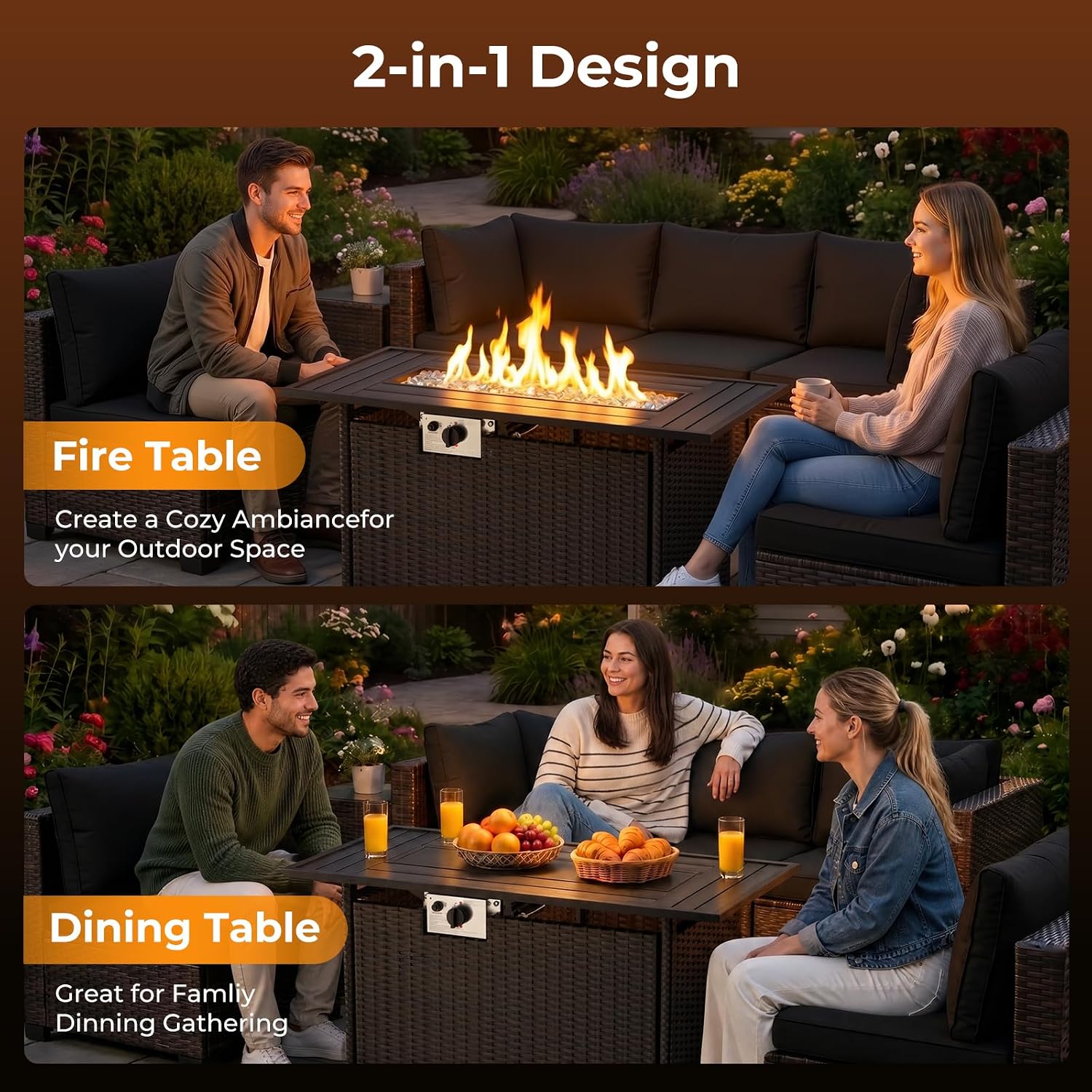 8-Piece Wicker Patio Conversat - Outdoor Furniture And Fire Pit 评论和价格