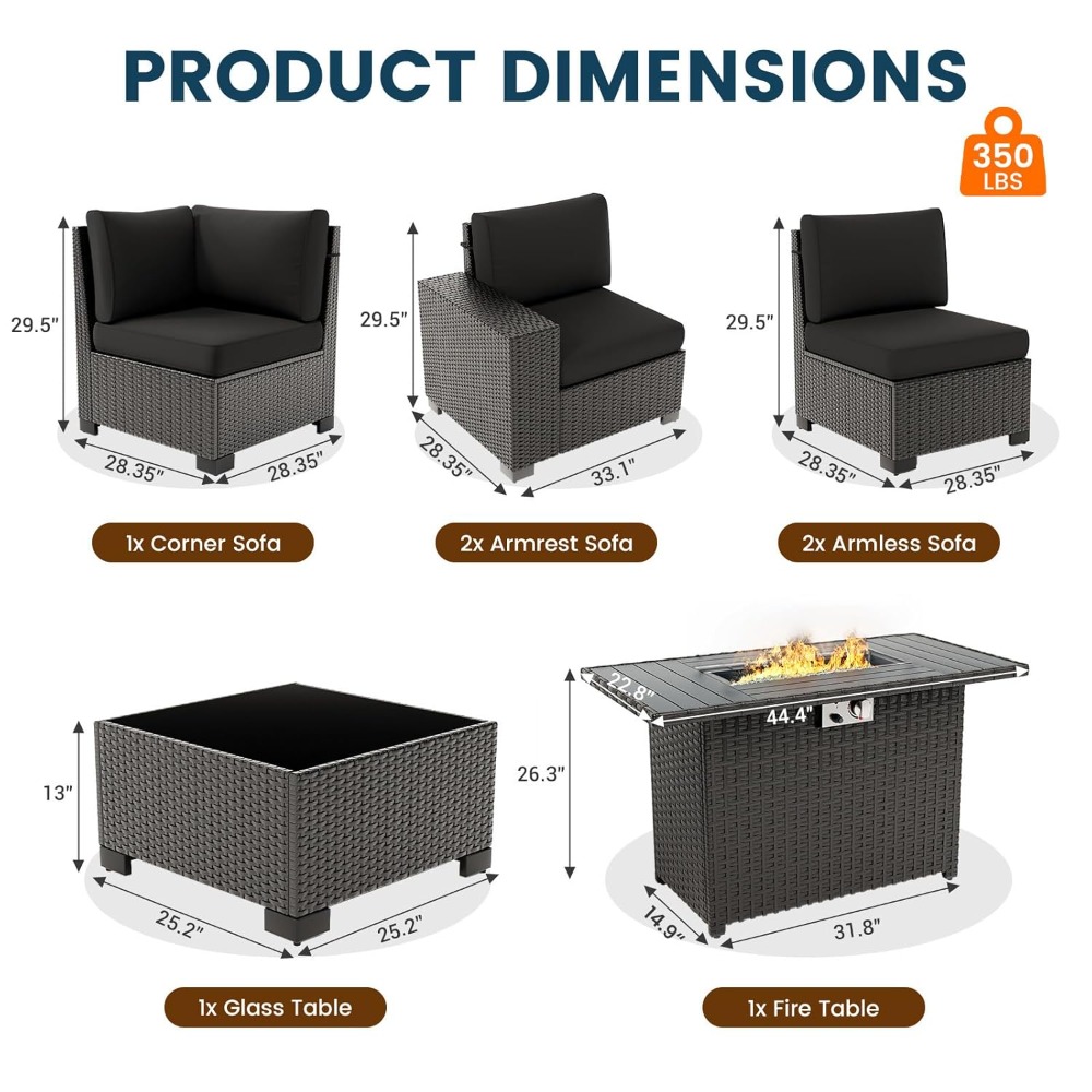 7 Piece Outdoor Sectional Sofa - Outdoor Furniture And Fire Pit 评论和价格