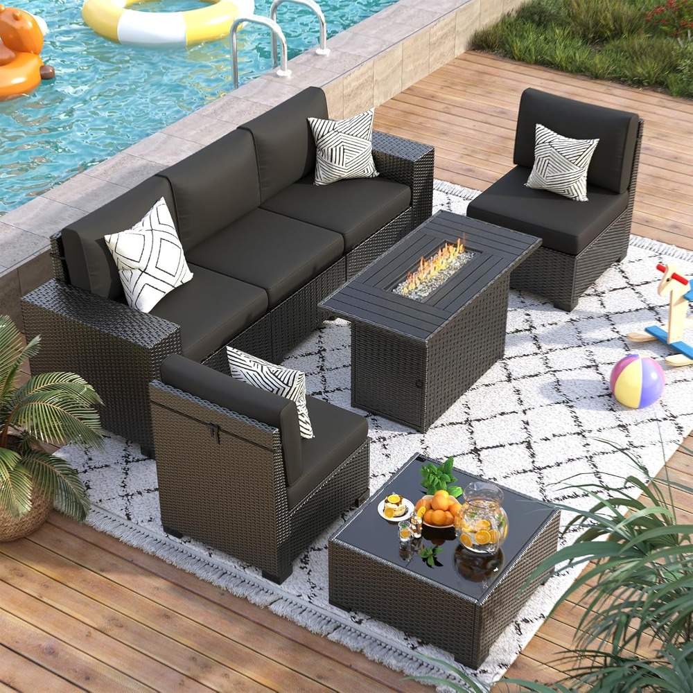 7 Piece Outdoor Sectional Sofa - Outdoor Furniture And Fire Pit 评论和价格
