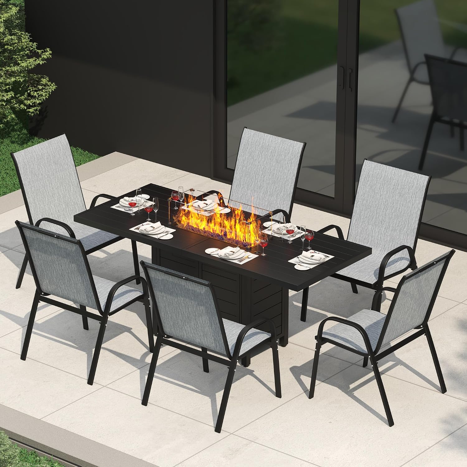 7 Pieces Patio Furniture Set w - Outdoor Furniture And Fire Pit 评论和价格