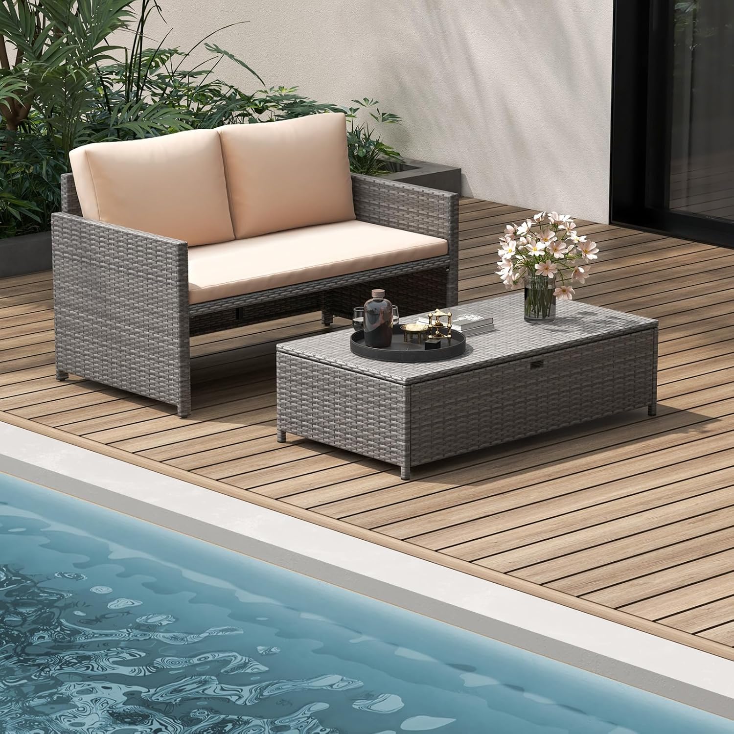 Wicker Patio Daybed Loveseat O - Outdoor Furniture For Pool 评论和价格