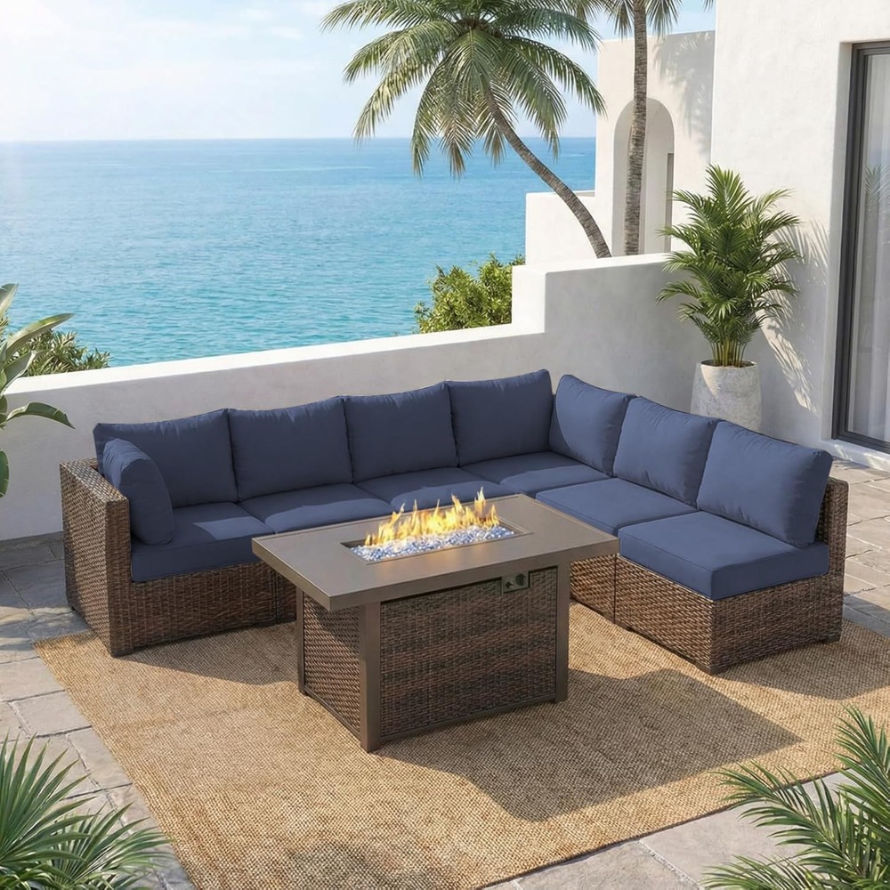 7 Piece Outdoor Patio Furnitur - Outdoor Furniture And Fire Pit 评论和价格